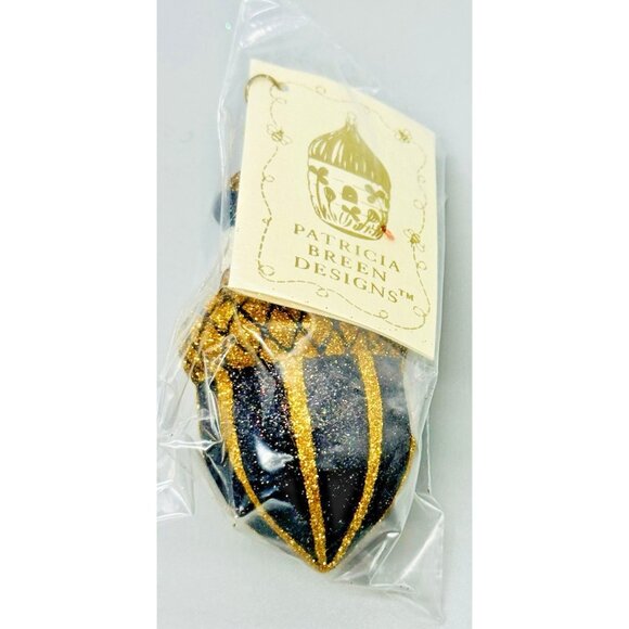 Patricia Breen Acorn Santa Black Gold #2211 Glass Christmas Ornament 2003 3.5" - Picture 4 of 6